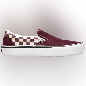Vans Burgundy and White Suede Checkered Slip-On Sneakers